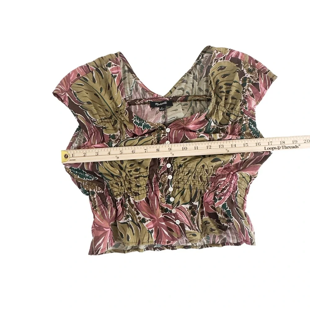 Madewell Tropical Shirred Cap-Sleeve‎ Top in Brushstroke Monstera Top - Size M
